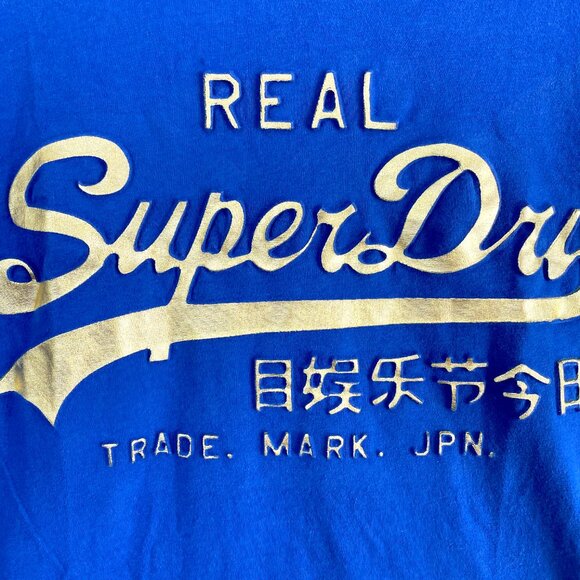 Superdry T Shirt Womens US Size 8 Small Royal Blue Metallic Logo - Picture 3 of 8